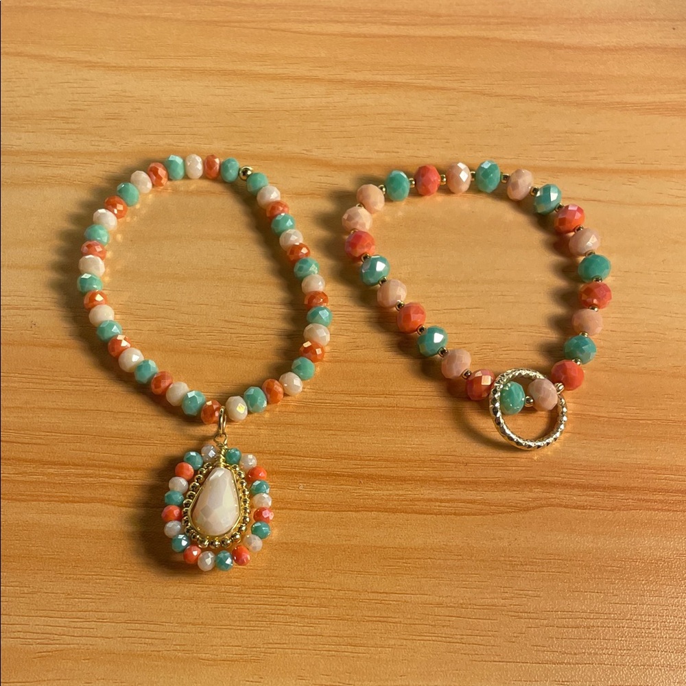 Elegant Beaded Bracelet Set with Pendant
